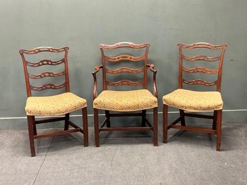 Lot 825 - Three George III ladder back chairs including...