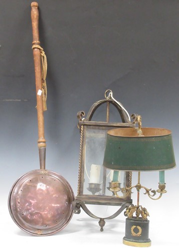 Lot 32 - A picnic case, hall lantern with chain, Empire...