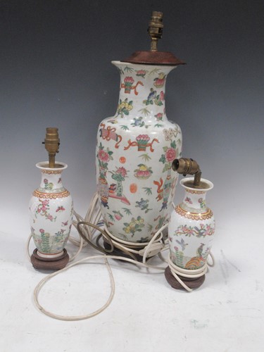 Lot 31 - Three Chinese reproduction porcelain lamp...