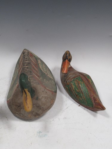 Lot 125 - Two wooden decoy mallards, 38cm long (largest)...