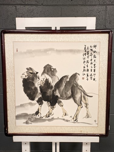 Lot 565 - Three Chinese pictures, to include camels,...