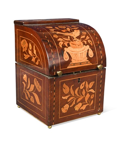 Lot 705 - A Dutch floral marquetry inlaid decanter box, 19th century