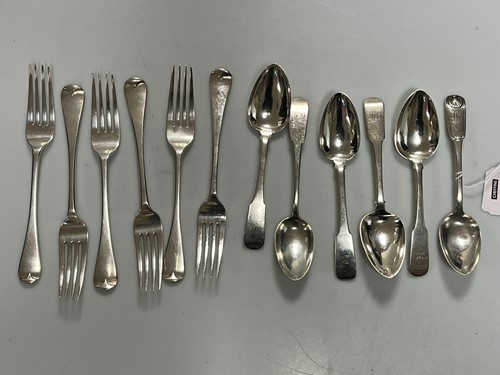 Lot 326 - 6 Scottish silver dessert spoons; 3 with mark...