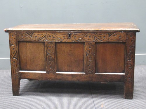Lot 788 - A 19th century oak coffer with carved front,...