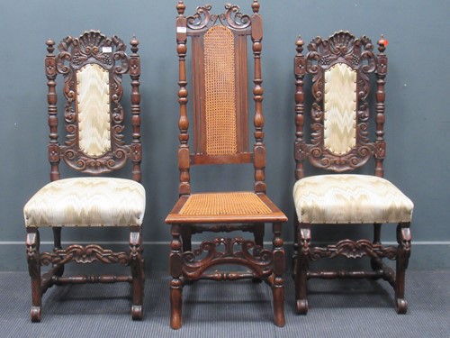 Lot 782 - A pair of Carolean style oak armchairs;...