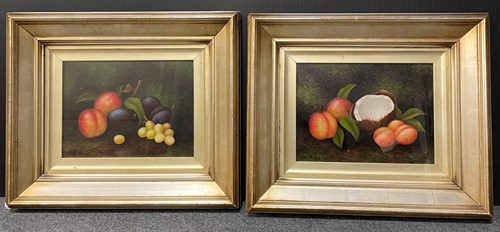 Lot 583 - A pair of oil on board of still life subjects,...