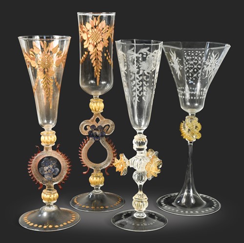 Lot 718 - Four Façon de Venise glasses, in 17th century style
