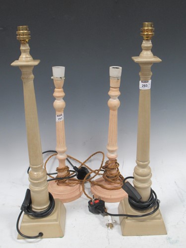 Lot 293 - Two pairs of turned wood lamps bases