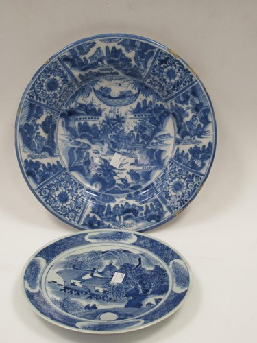 Lot 28 - Two Chinese blue and white ceramic dishes,...