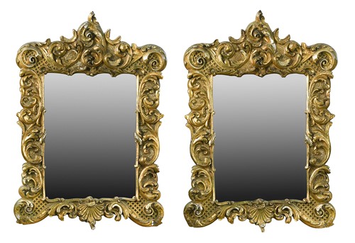 Lot 524 - A pair of Rococo style gilt frame wall mirrors, late 19th century