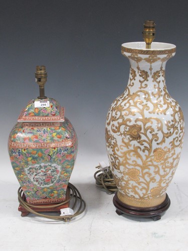 Lot 298 - A Chinese style ceramic lamp base decorated...