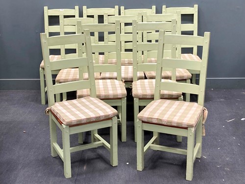 Lot 919 - A set of eleven green-painted farmhouse...