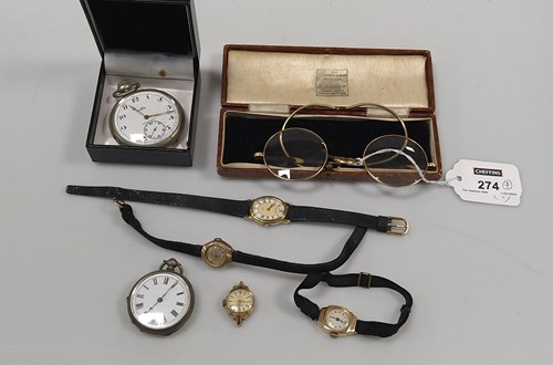 Lot 274 - A pair of glasses with yellow metal frames,...