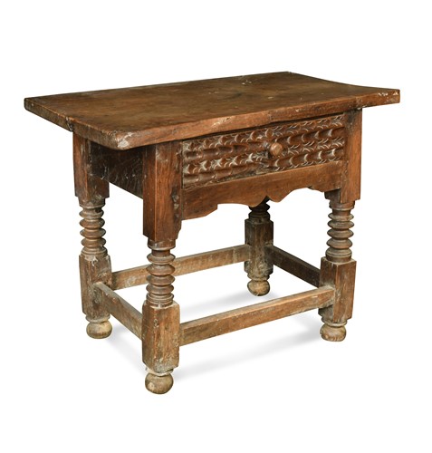 Lot 405 - A Continental walnut side table, 18th century