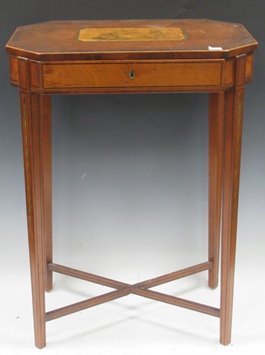 Lot 853 - A 19th century mahogany and inlaid work table...