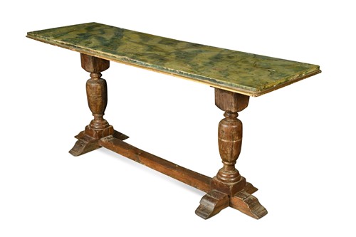 Lot 423 - A narrow painted pine refectory table, 17th century and later