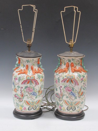 Lot 41 - A pair of modern Chinese vases adapted to...