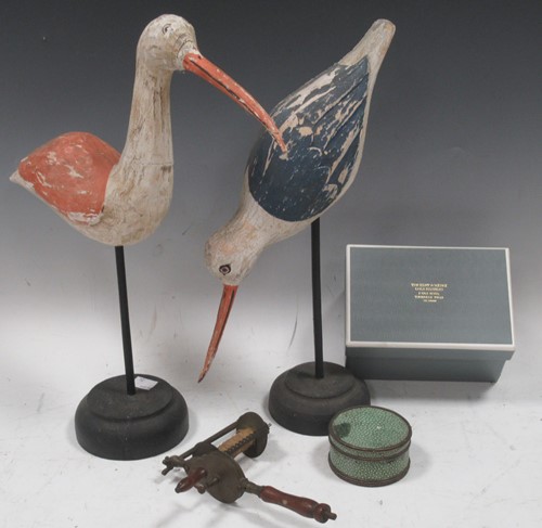 Lot 37 - Two painted wooden decorative wading bird...