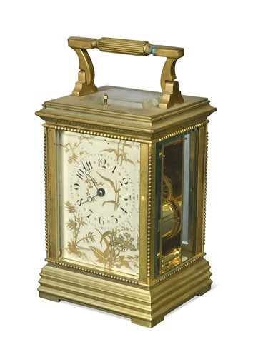 Lot 363 - A French brass repeating carriage clock, circa 1900