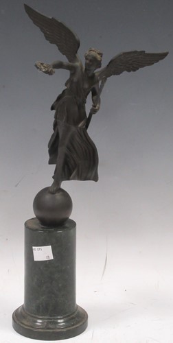 Lot 55 - A winged bronze model of 'Victory' on a marble...