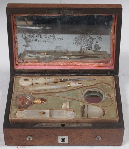 Lot 108 - A 19th century small amboyna box fitted for...