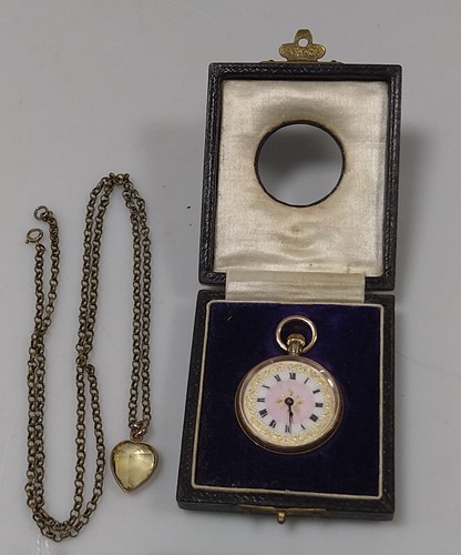 Lot 279 - A 9ct gold lady's fob watch, cased, together...