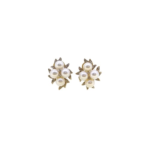 Lot 85 - A pair of pearl and diamond ear studs