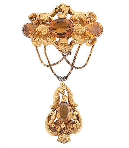 Lot 47 - A Victorian two piece citrine brooch