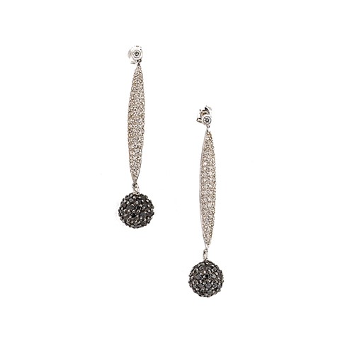 Lot 178 - A pair of black and white diamond set ear pendants