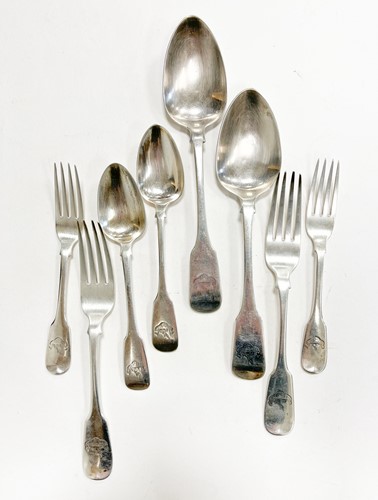 Lot 692 - Glasgow - A 47-piece set of William IV silver flatware