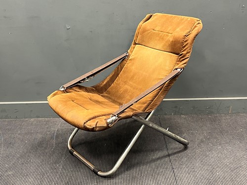 Lot 822 - A folding metallic chair with corduroy fabric...