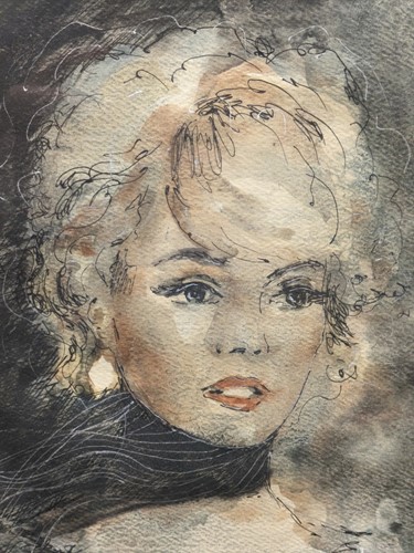 Lot 456 - A watercolour and ink portrait of a lady,...