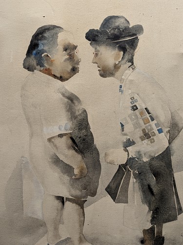 Lot 474 - R E Banwell Two women conversing in a street...