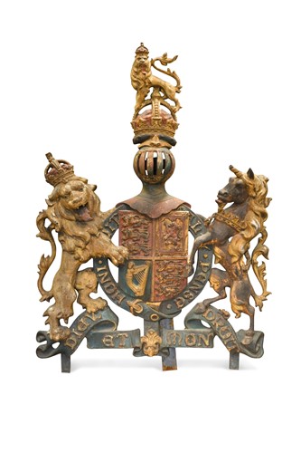 Lot 749 - A large Victorian painted cast iron Royal coat of arms
