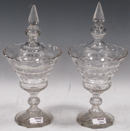 Lot 164 - A pair of glass sweetmeat jars and covers,...