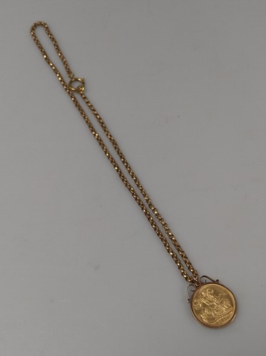 Lot 270 - A full sovereign pendant dated 1896 on a base...