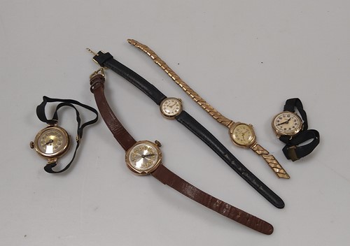 Lot 283 - Five 9ct gold wristwatches