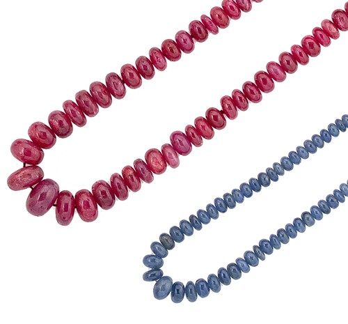 Lot 45 - A ruby bead necklace, together with a sapphire bead necklace