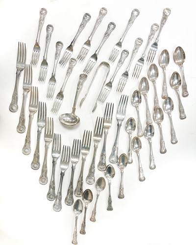 Lot 688 - Edinburgh - A 28-piece set of Victorian silver flatware with 14 additions