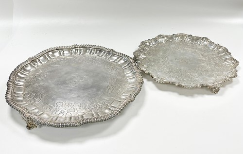 Lot 687 - Edinburgh - A Victorian silver salver together with an Old Sheffield Plate example