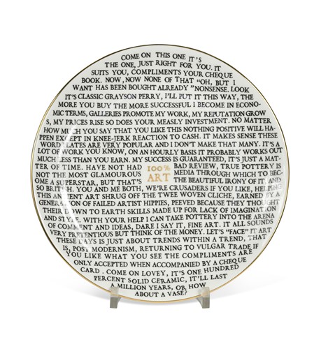 Lot 48 - Sir Grayson Perry CBE, RA (1960-), a '100% Art' plate, 2020