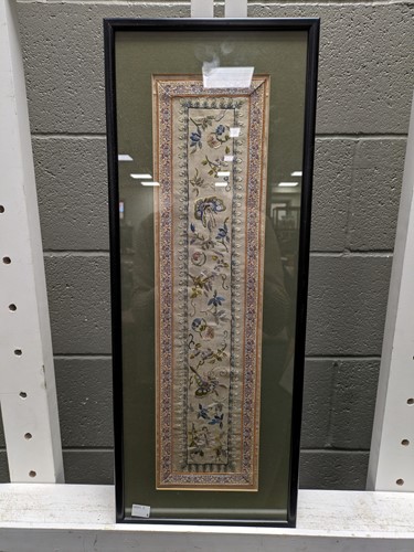 Lot 518 - Six Chinese leaves painted with butterflies,...