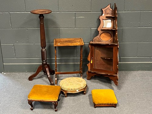 Lot 782 - A small mahogany torchere, a corner display...