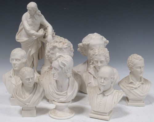 Lot 29 - A group of Parian busts and figures of writers...