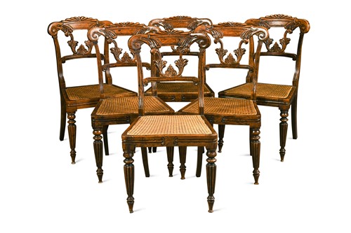 Lot 528 - A set of six late Regency faux rosewood dining chairs