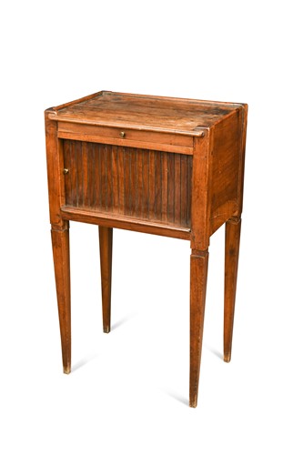 Lot 622 - A French provincial tambour fronted bedside night cupboard, late 18th century