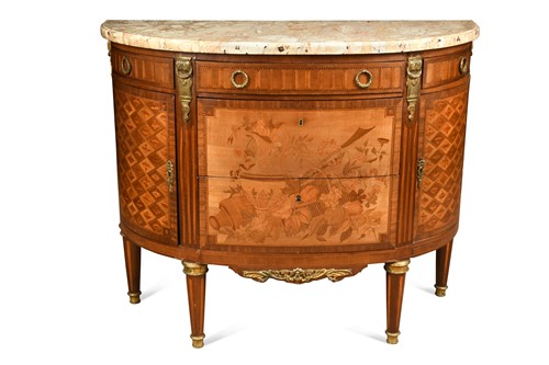 Lot 619 - A French marquetry commode with marble top, 19th century