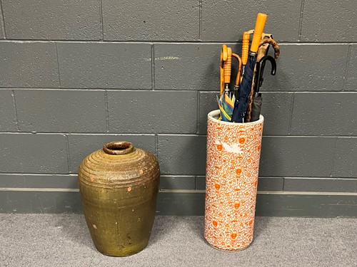 Lot 706 - A Chinese ceramic orange and gilt cylindrical...