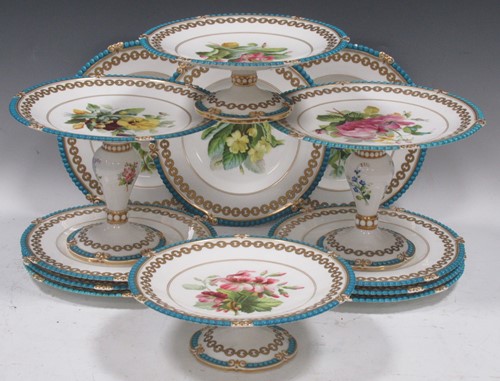 Lot 1 - A Victorian part dessert service with painted...