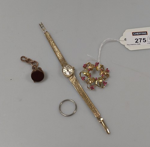 Lot 275 - A brooch tested as 18ct gold and an 18ct gold...